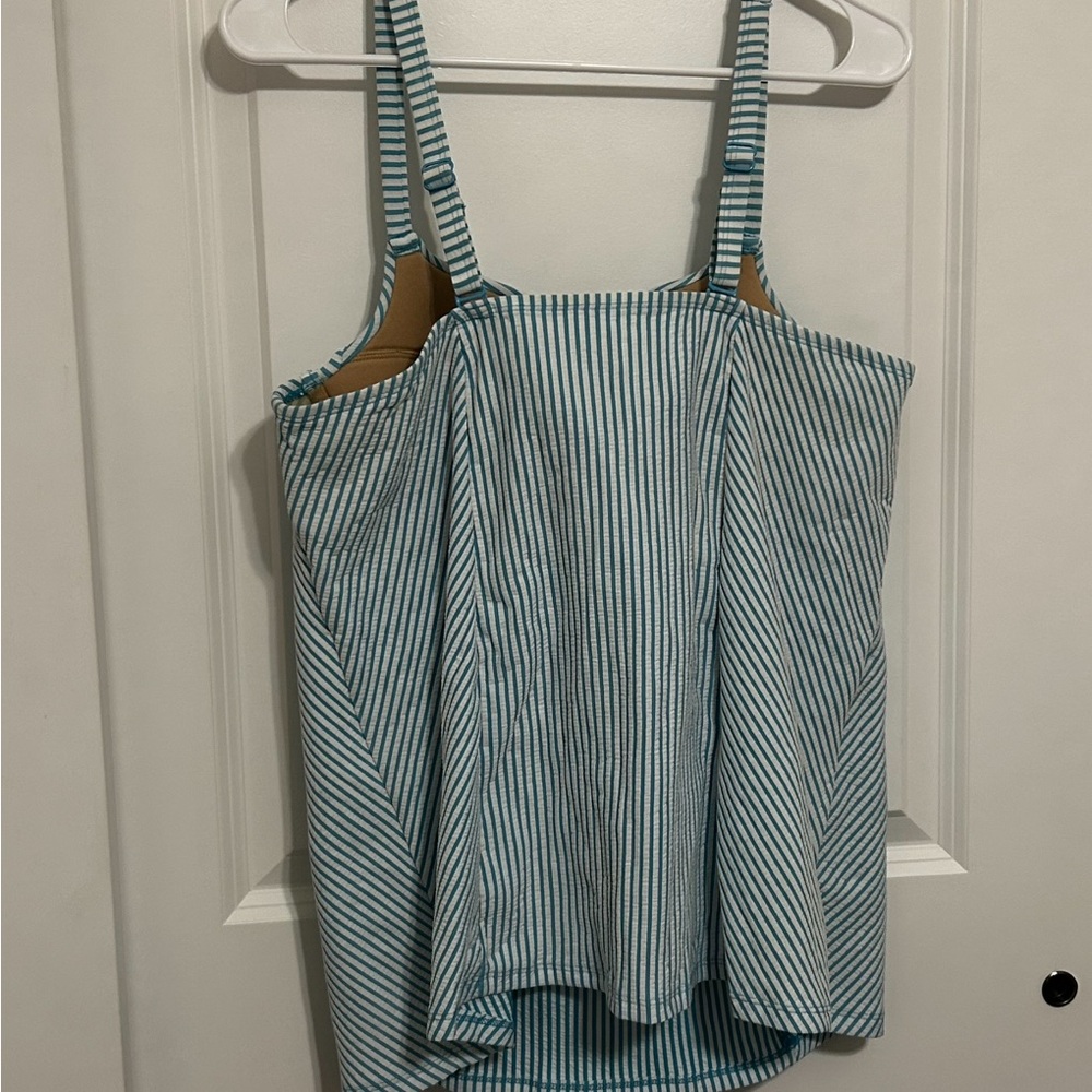 Cacique Swim Balconette Tankini Top 40D Blue White Striped Seersucker Underwire - Picture 8 of 12